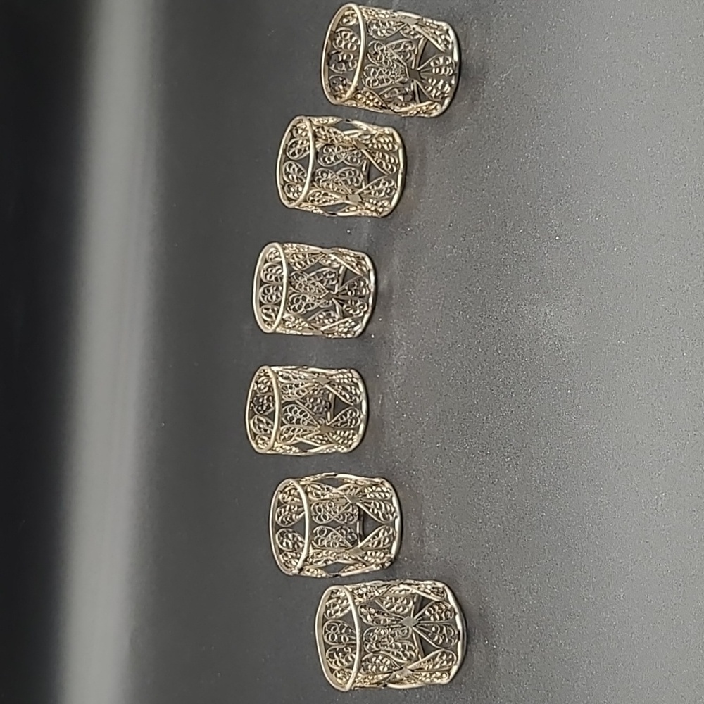 Set of 6 Silver ToneMetal Napkin Rings Hearts Butterflies